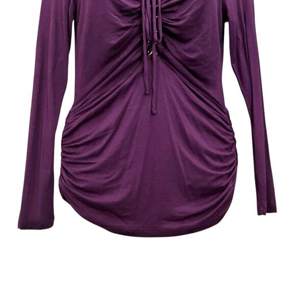 Venus Women's Purple V-Neck Grommet Detail Long Sleeve Ruched W/ Tie Shirt SZ M - Picture 4 of 7